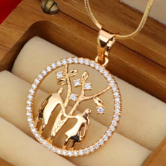 "Tree of Life Pendant with Couple Design in Rose Gold and Crystals, XPPT1245 - Picture 1 of 12